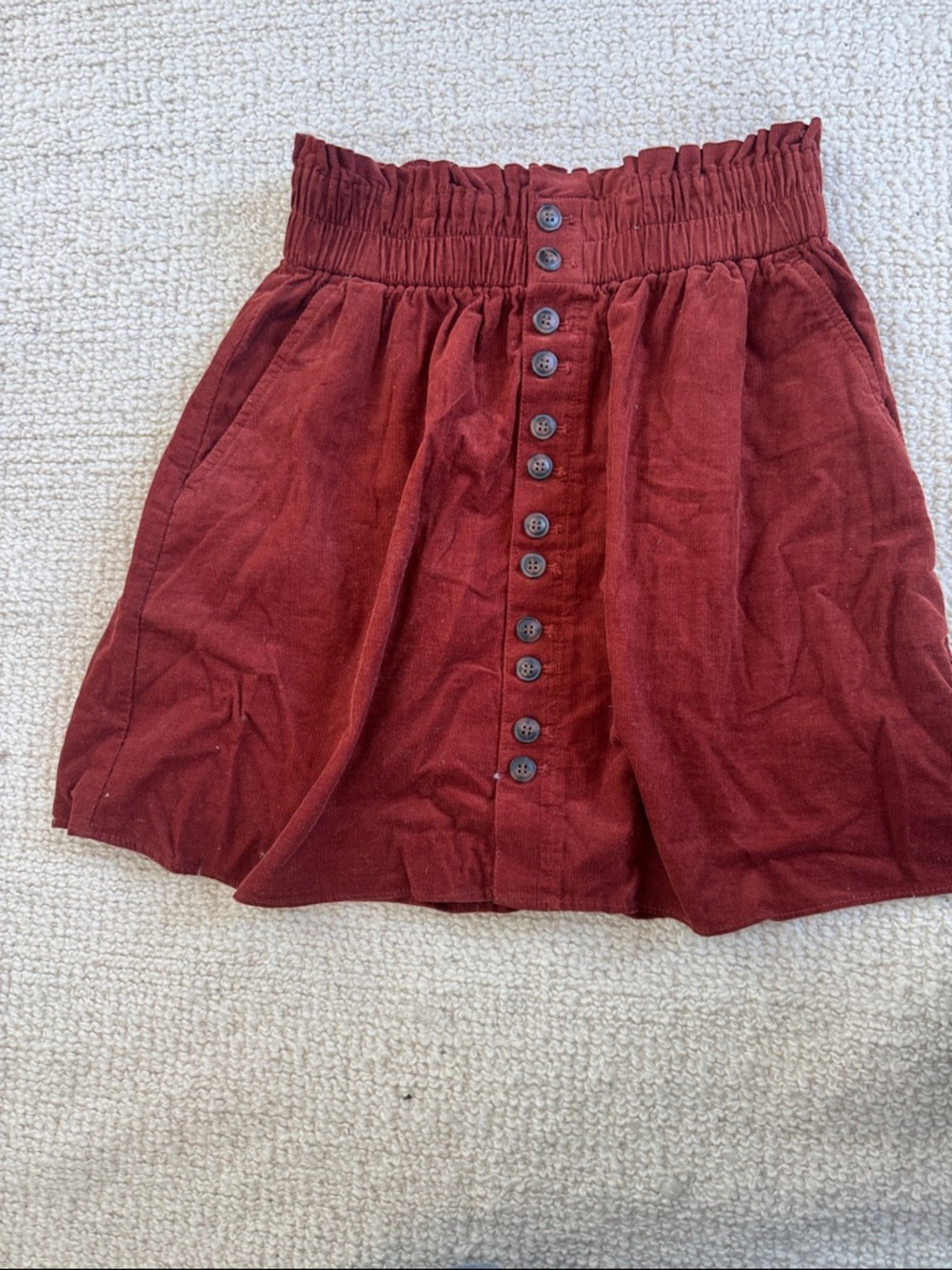 Madewell Button-Front High-Rise Skirt in Rust Red NWT